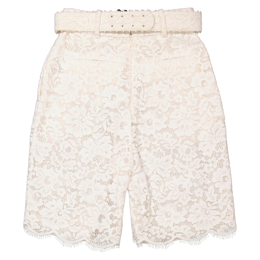 Zimmermann Ladies Ivory Belted Lace Knee-Length Shorts - 2