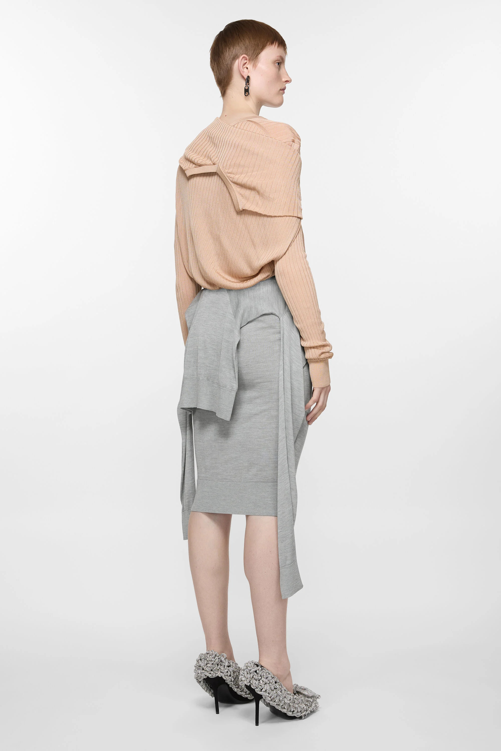 Deconstructed silk skirt - Light grey - 3