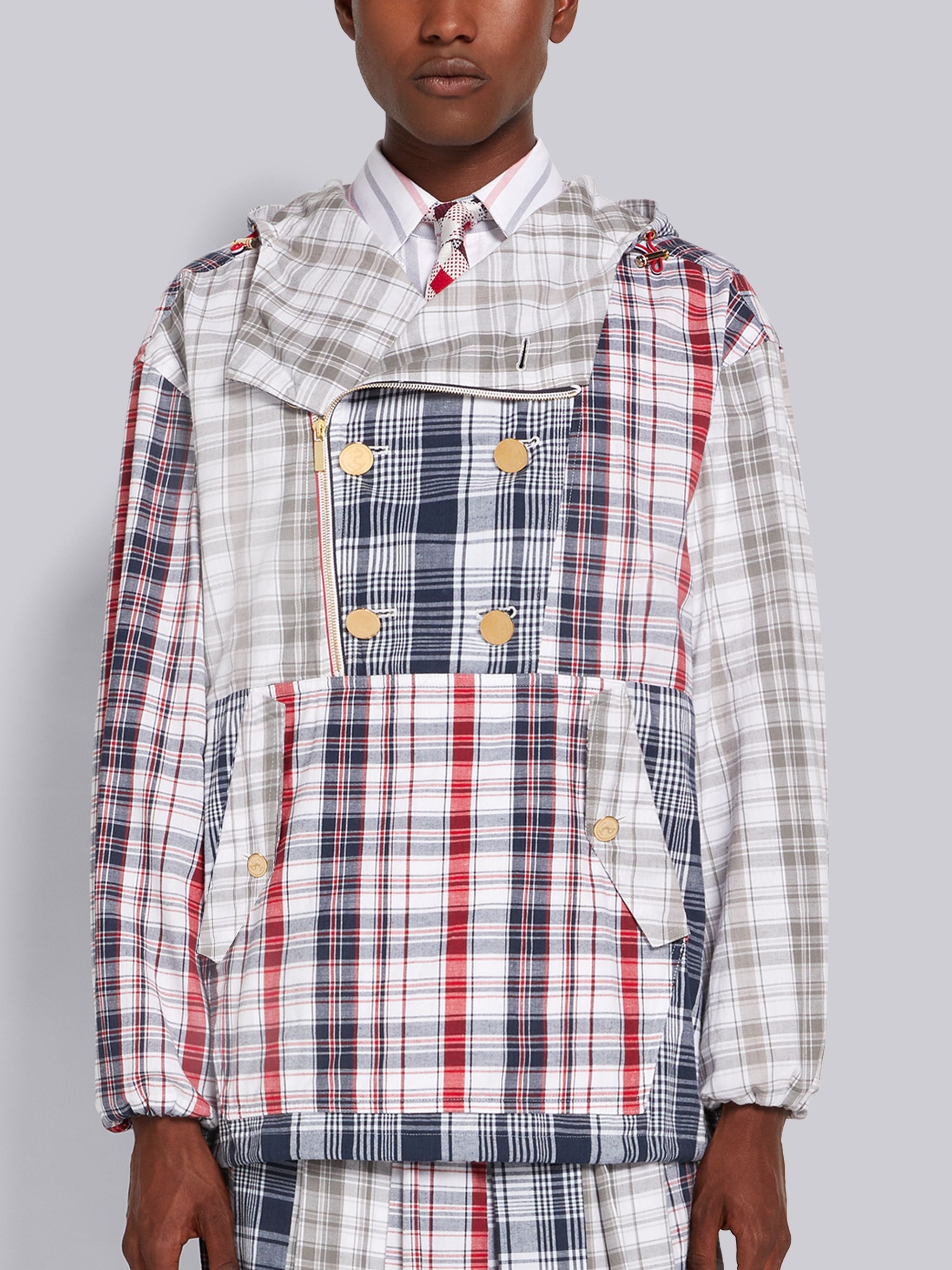 Multicolor Fun-Mix Stripe Plaid Oversized Flight Anorak - 1