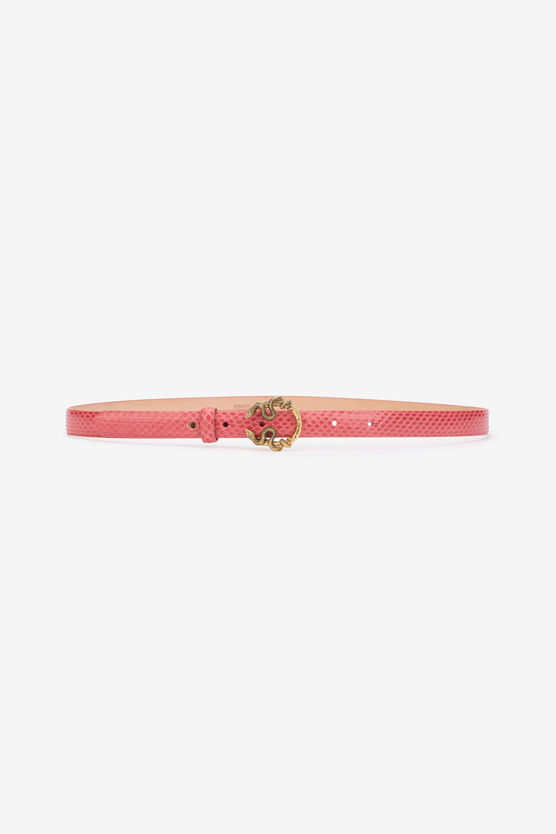 Pink Leather Belt With Snake Buckle 1