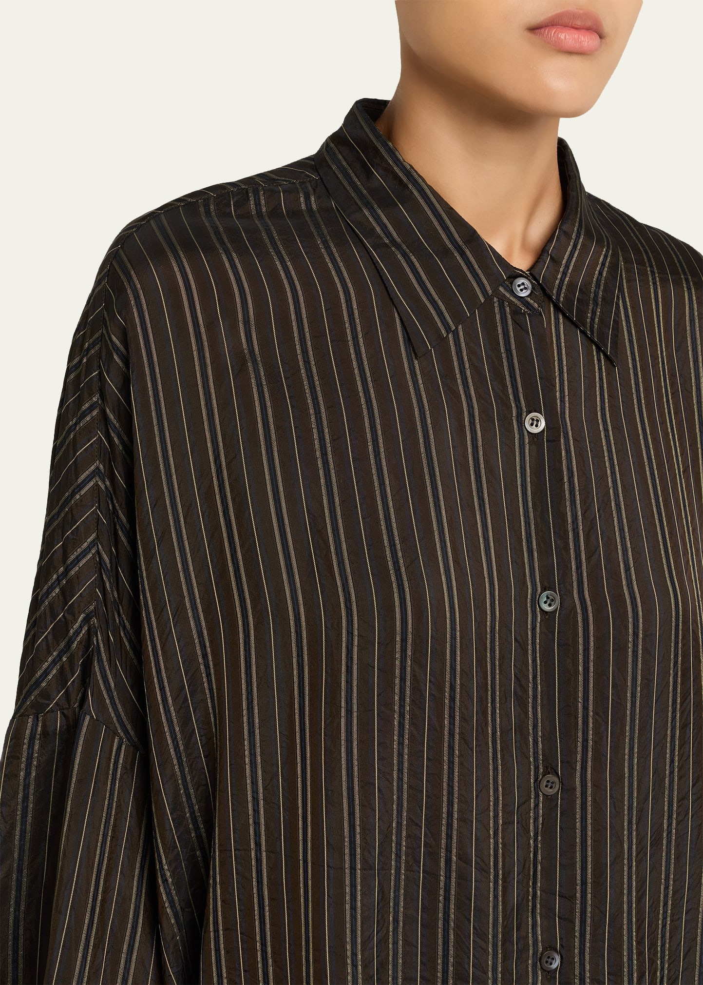 Casia Crinkled Stripe Button-Front Blouse - 5