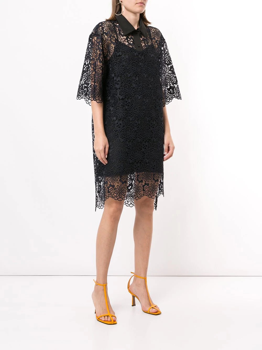 lace embroidered shirt dress - 3