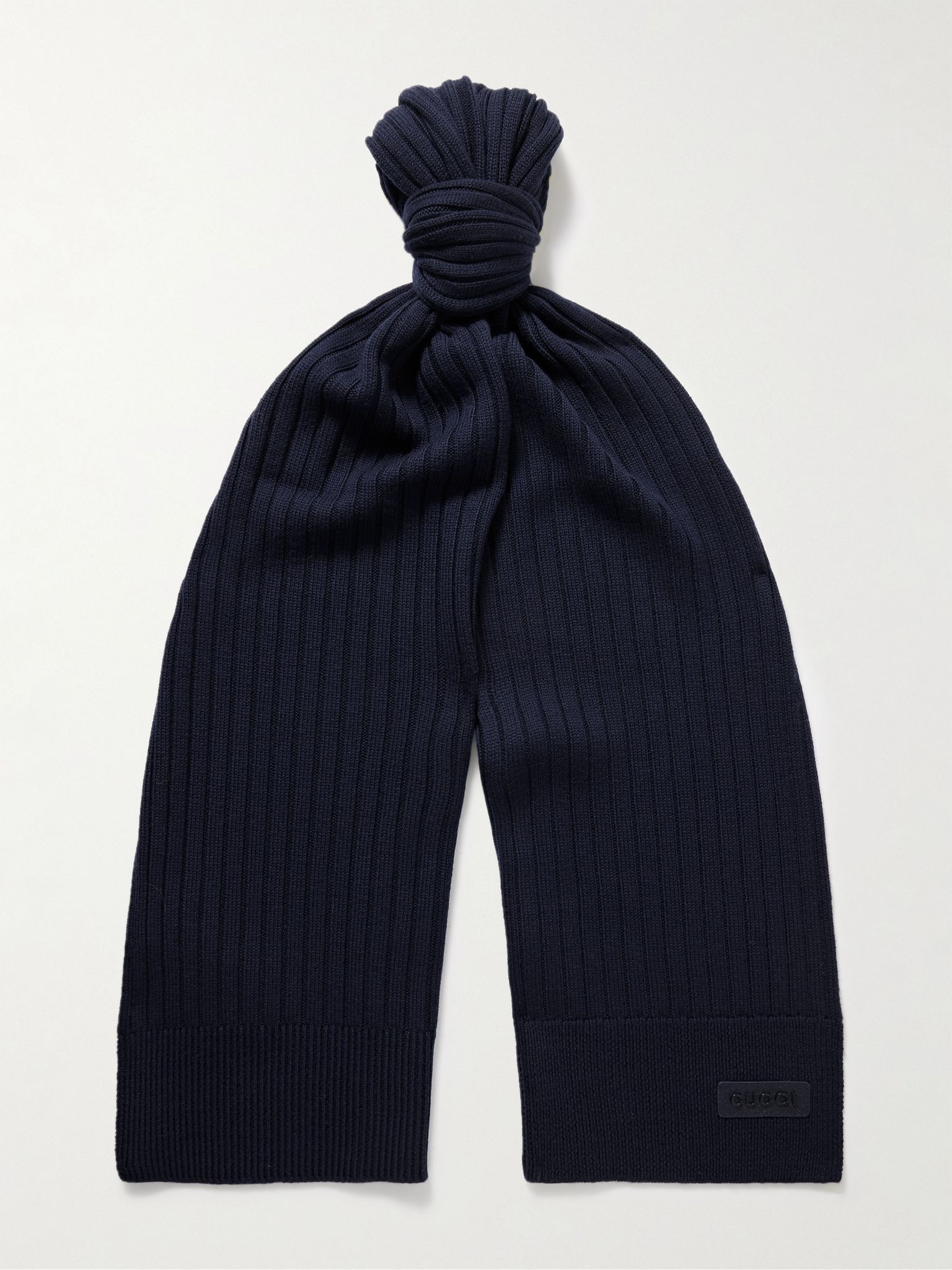 Logo-Appliquéd Ribbed Wool Scarf Midnight blue - 1