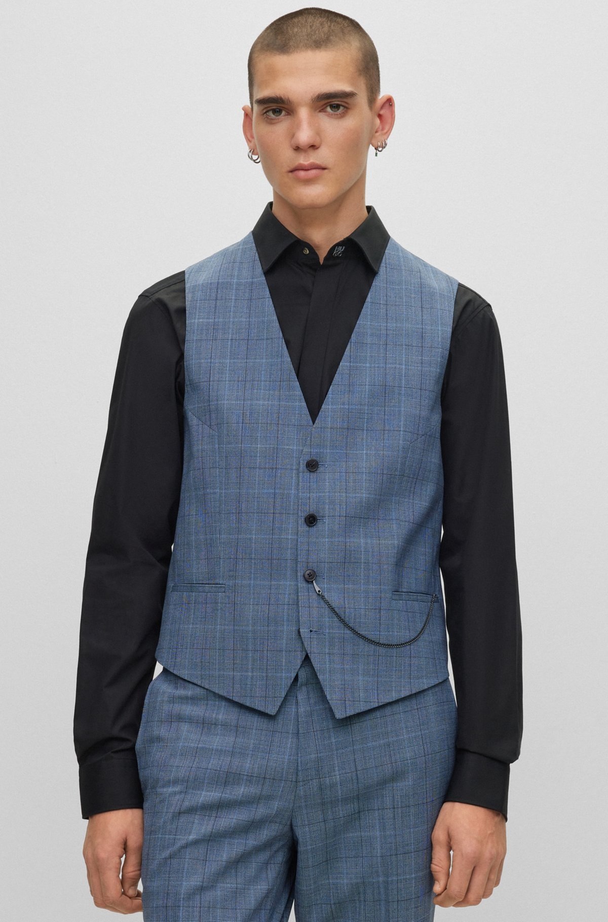 THREE-PIECE SLIM-FIT SUIT IN CHECKED STRETCH FABRIC - 2