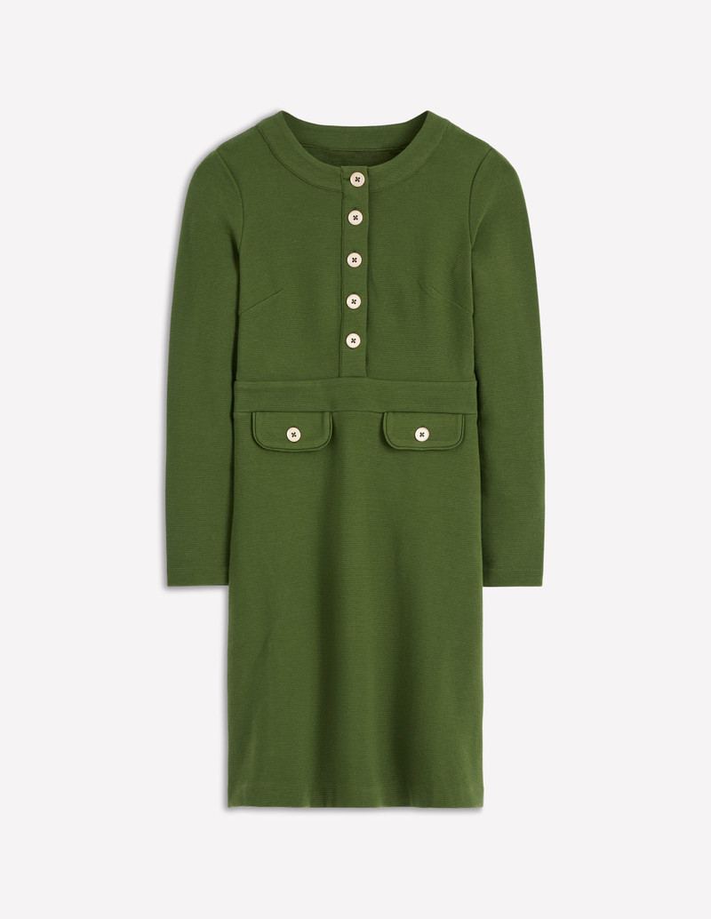 Lavinia Button Shift Dress-Douglas Fir 1