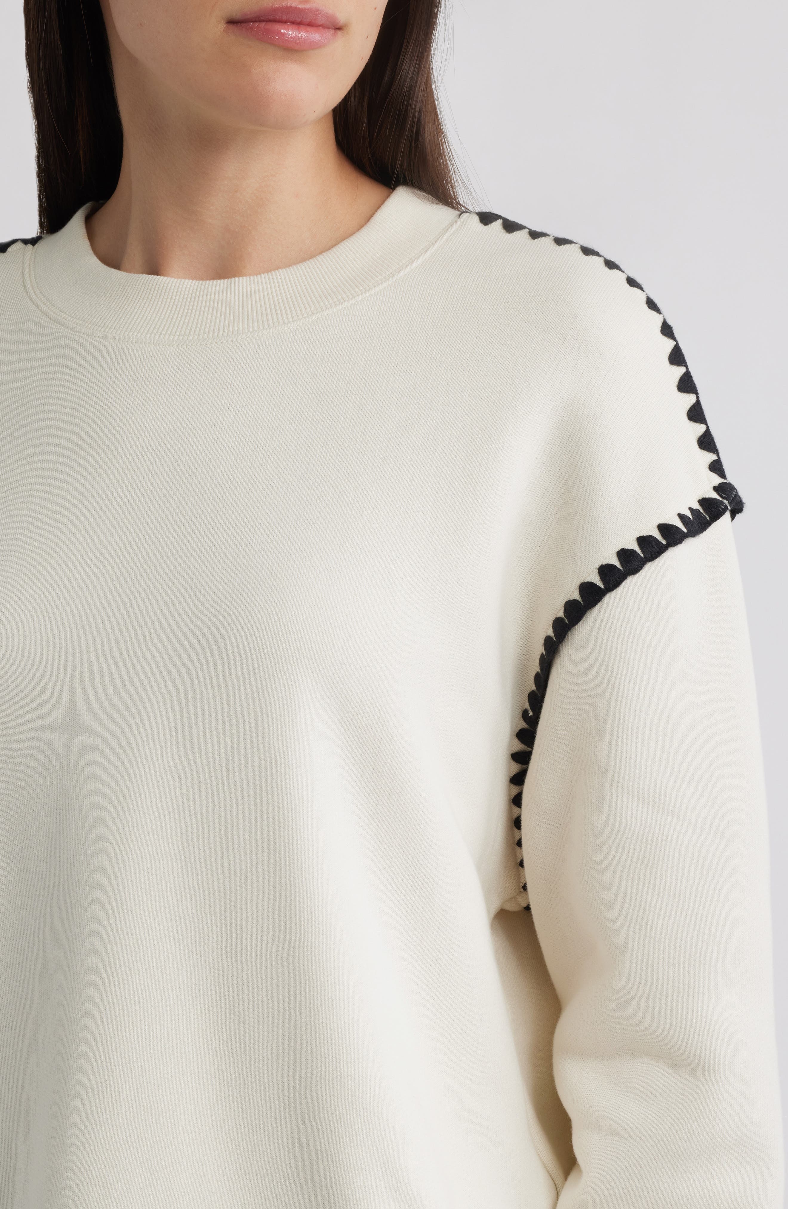 rag & bone Blanket Stitch Terry Sweatshirt in Chalk at Nordstrom - 4