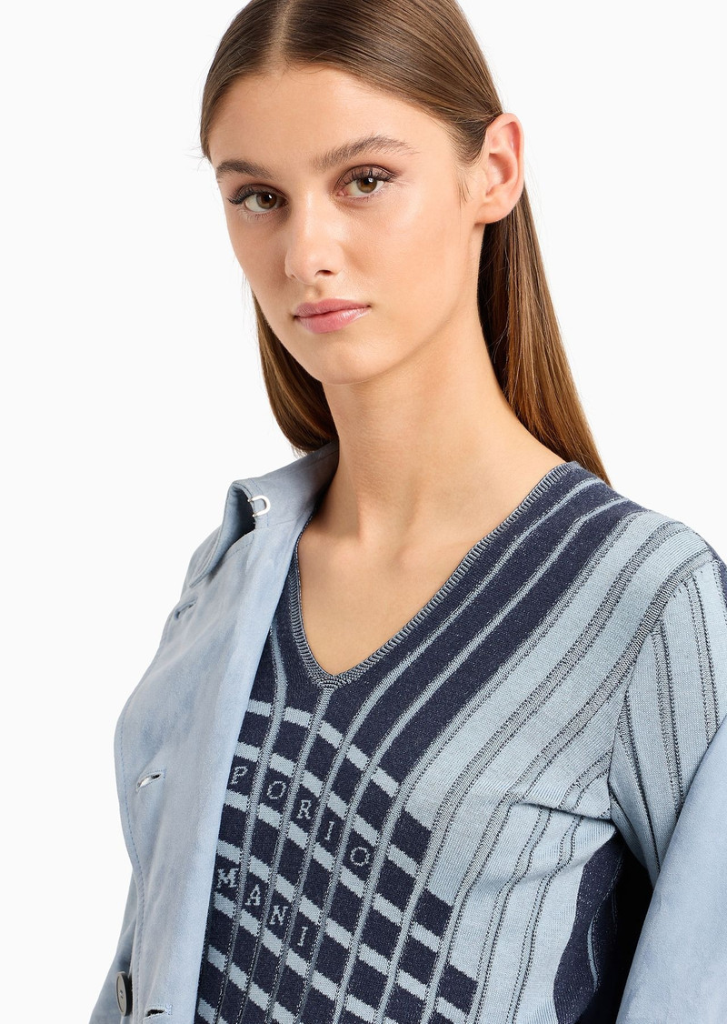 Icon plated, jacquard, cotton-blend V-neck jumper 5