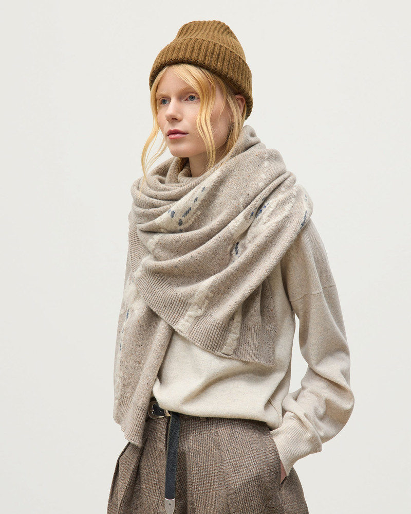 Wild Thistle Intarsia Natural Cashmere Wrap 3