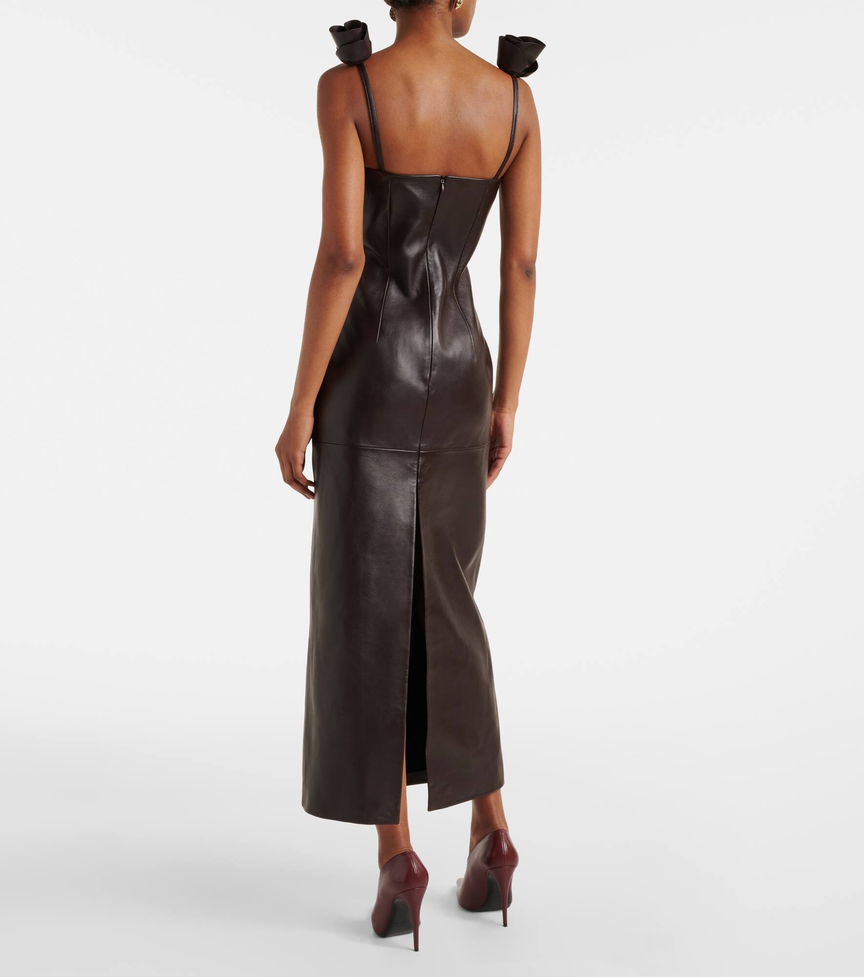 Floral-appliqué leather bustier dress - 3