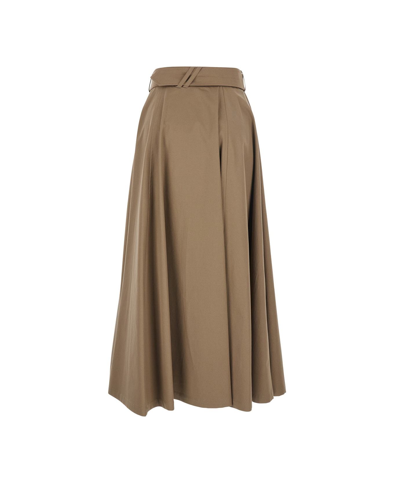 Beige Skirt With Adjustable Belt And Button Closure In Cotton Woman - 2