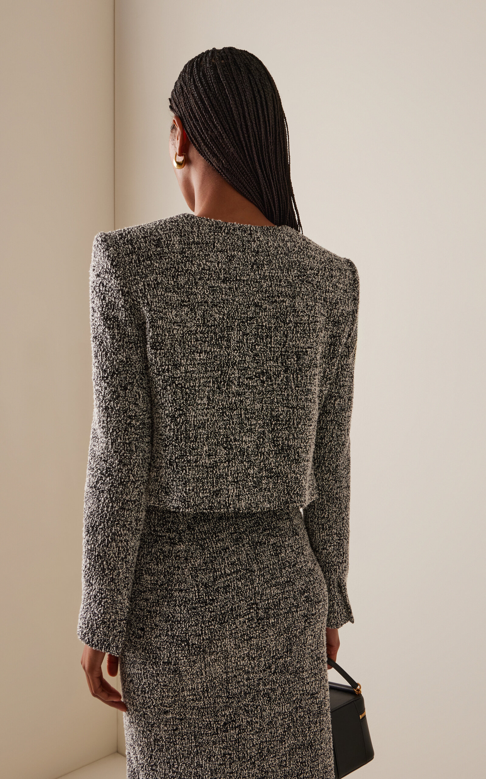 Bouclé Tweed Cropped Jacket black/white - 4