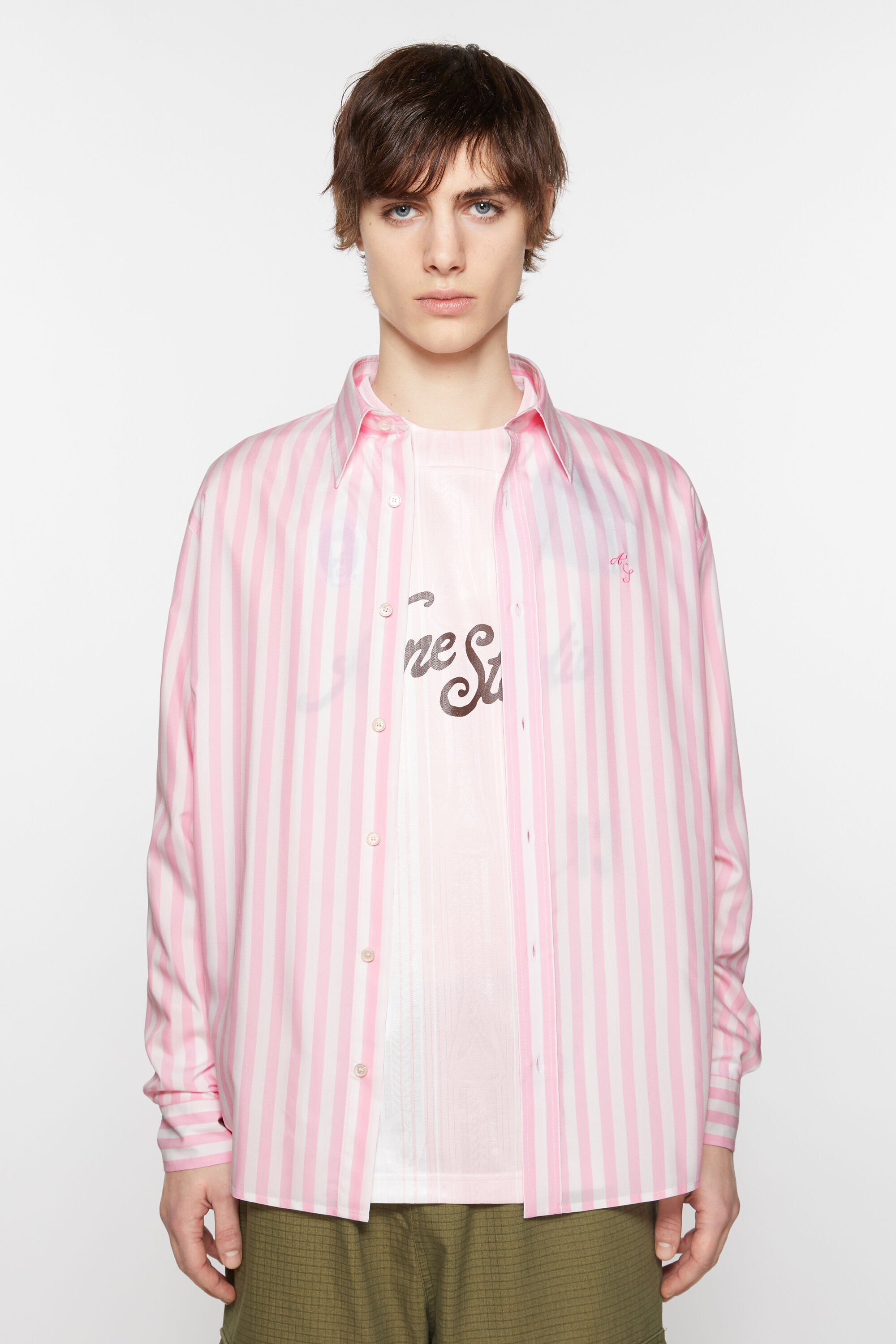 Stripe button-up shirt - Pink/white - 2