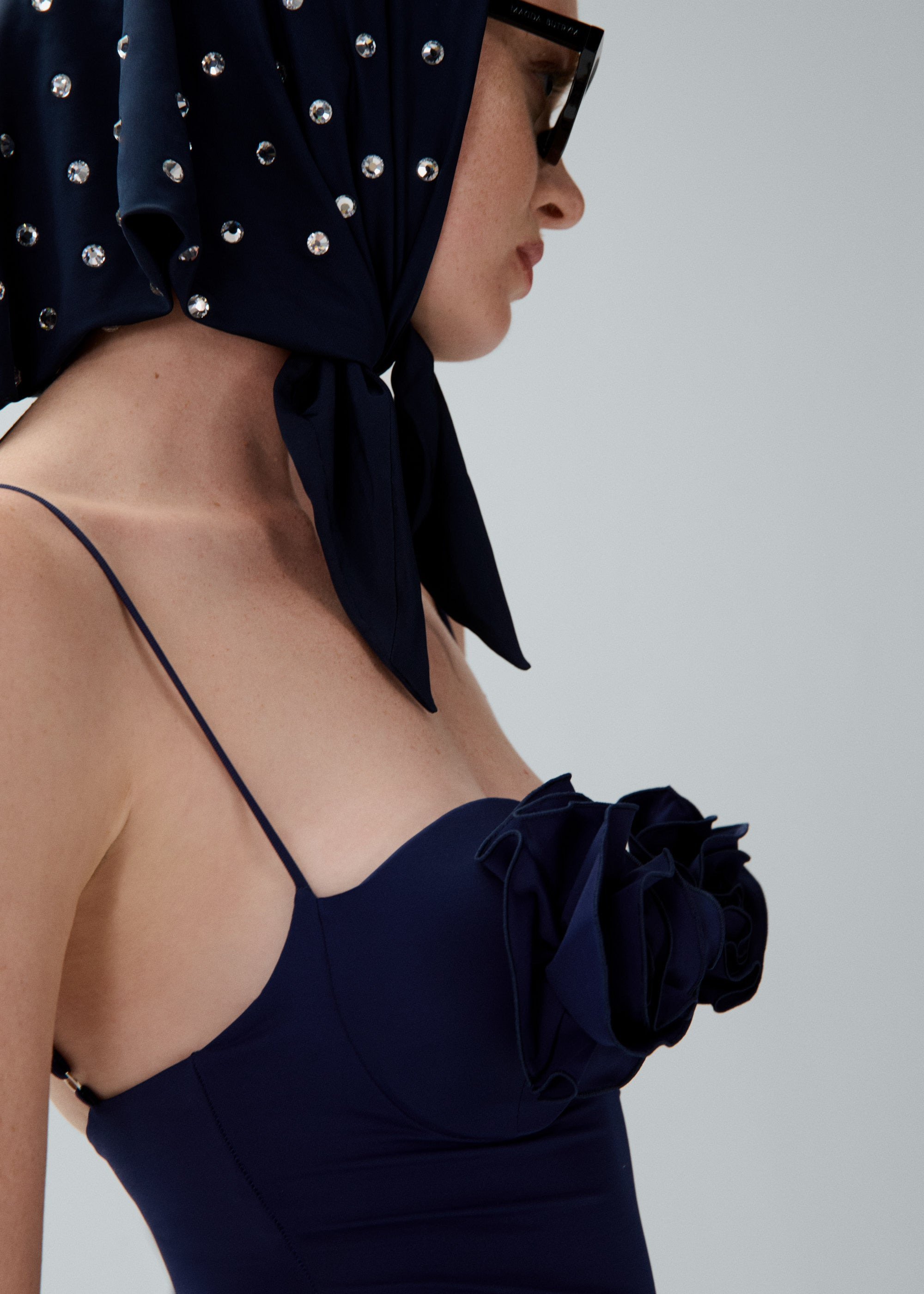3D flower retro bustier swimsuit in navy - 4