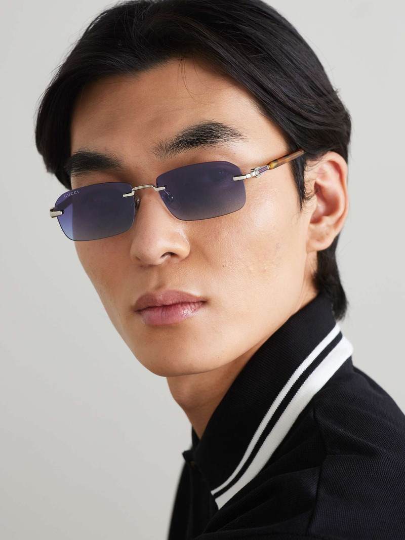 GUCCI Rimless Rectangular-Frame Silver-Tone and Tortoiseshell Acetate Sunglasses outlook