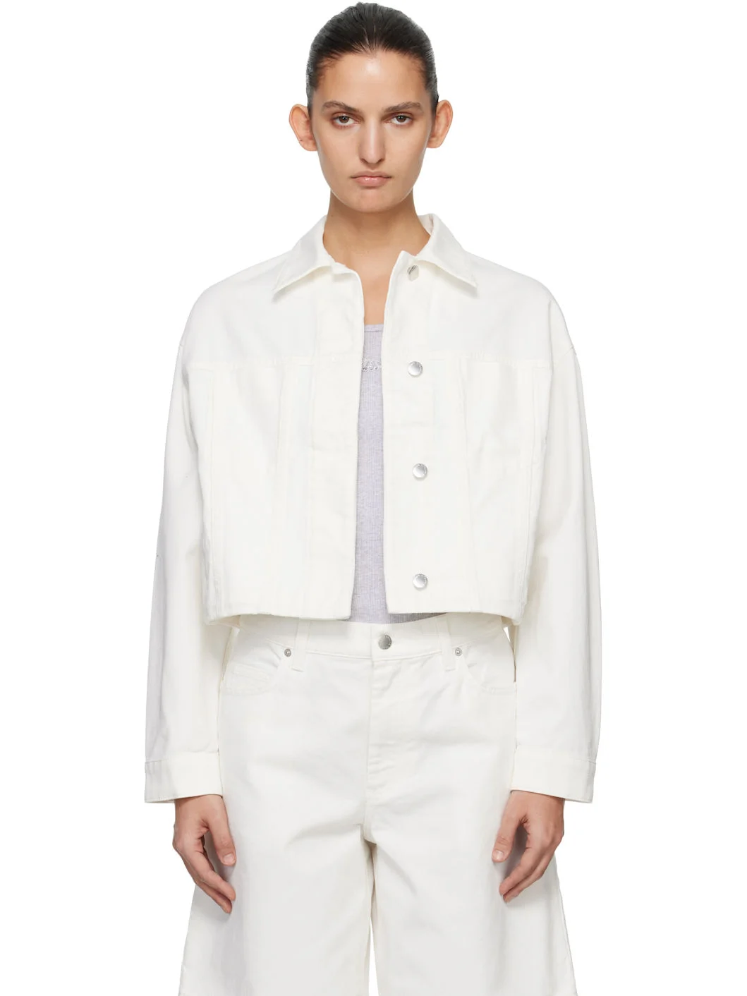 White Denim Boxy Trucker Jacket - 1