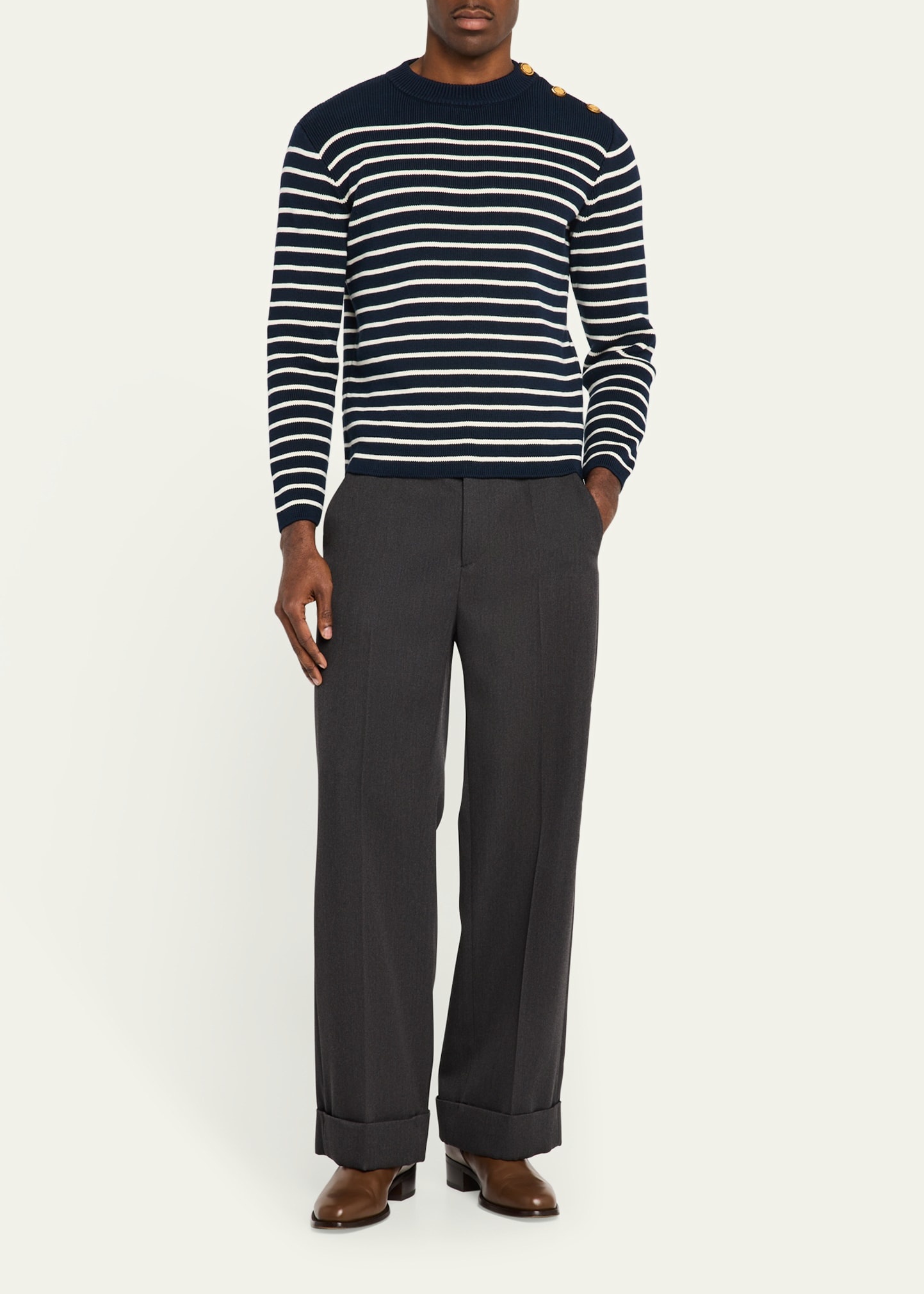 Men's Striped Button-Shoulder Sweater - 2