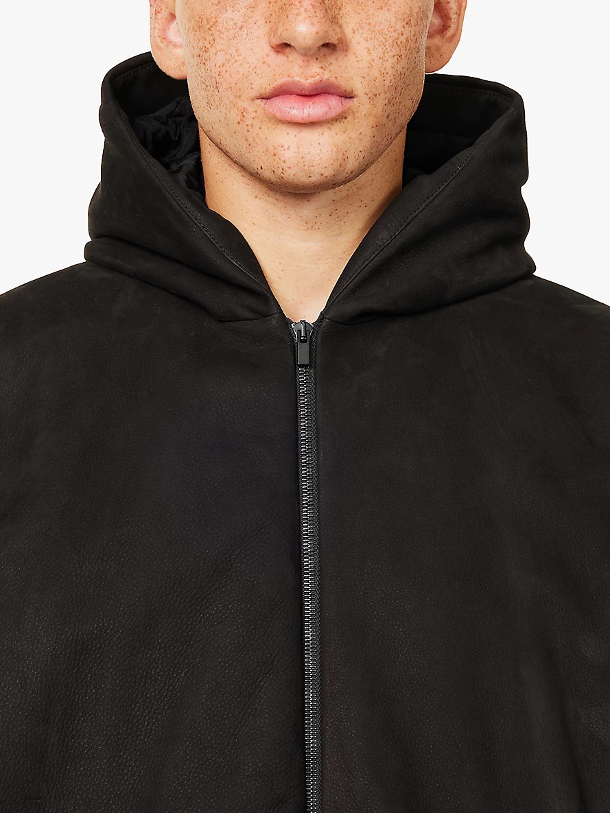 Hooded relaxed-fit leather bomber jacket - 6