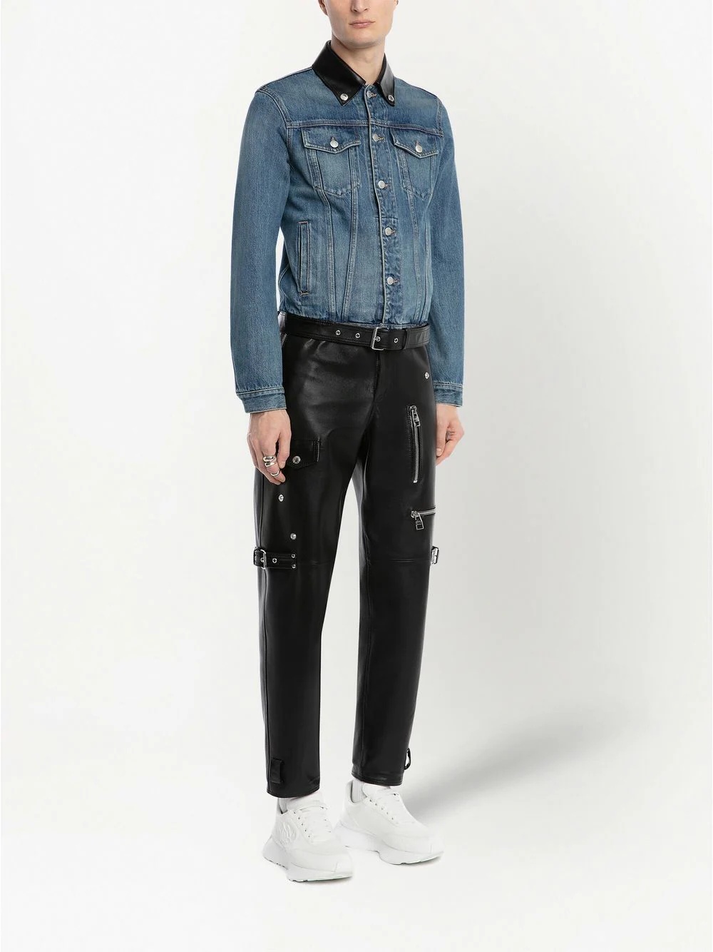 contrast-trim denim jacket - 3