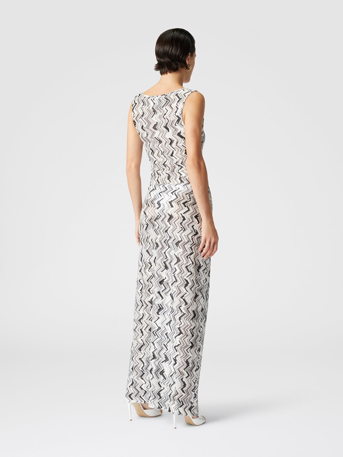 Long cover-up dress in slub zigzag viscose blend - 3