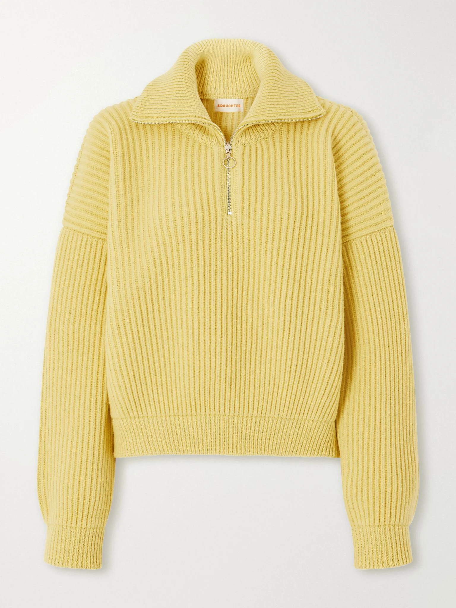 RIbbed wool half-zip sweater Yellow - 1