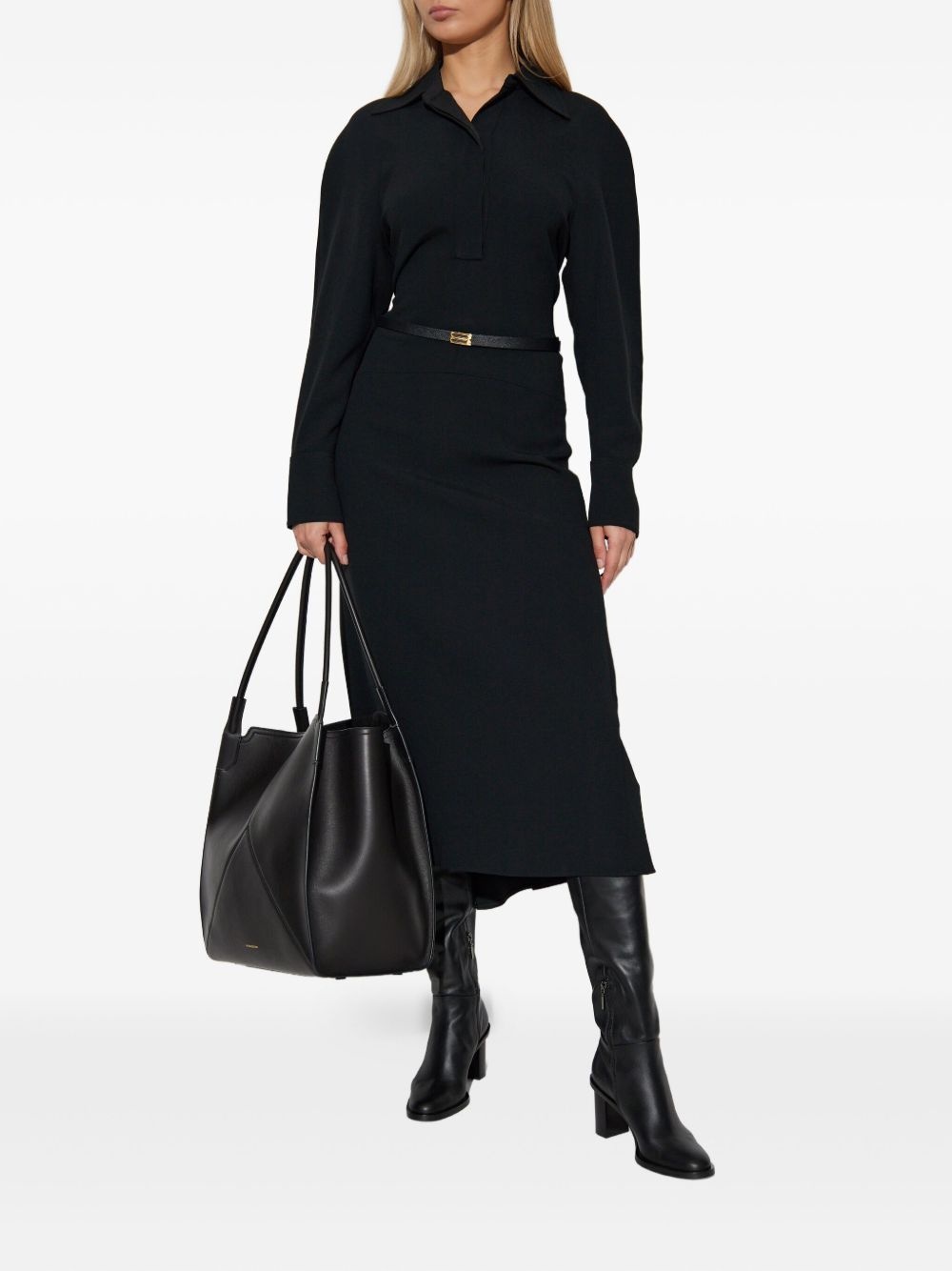 spread-collar long-sleeve midi dress - 2