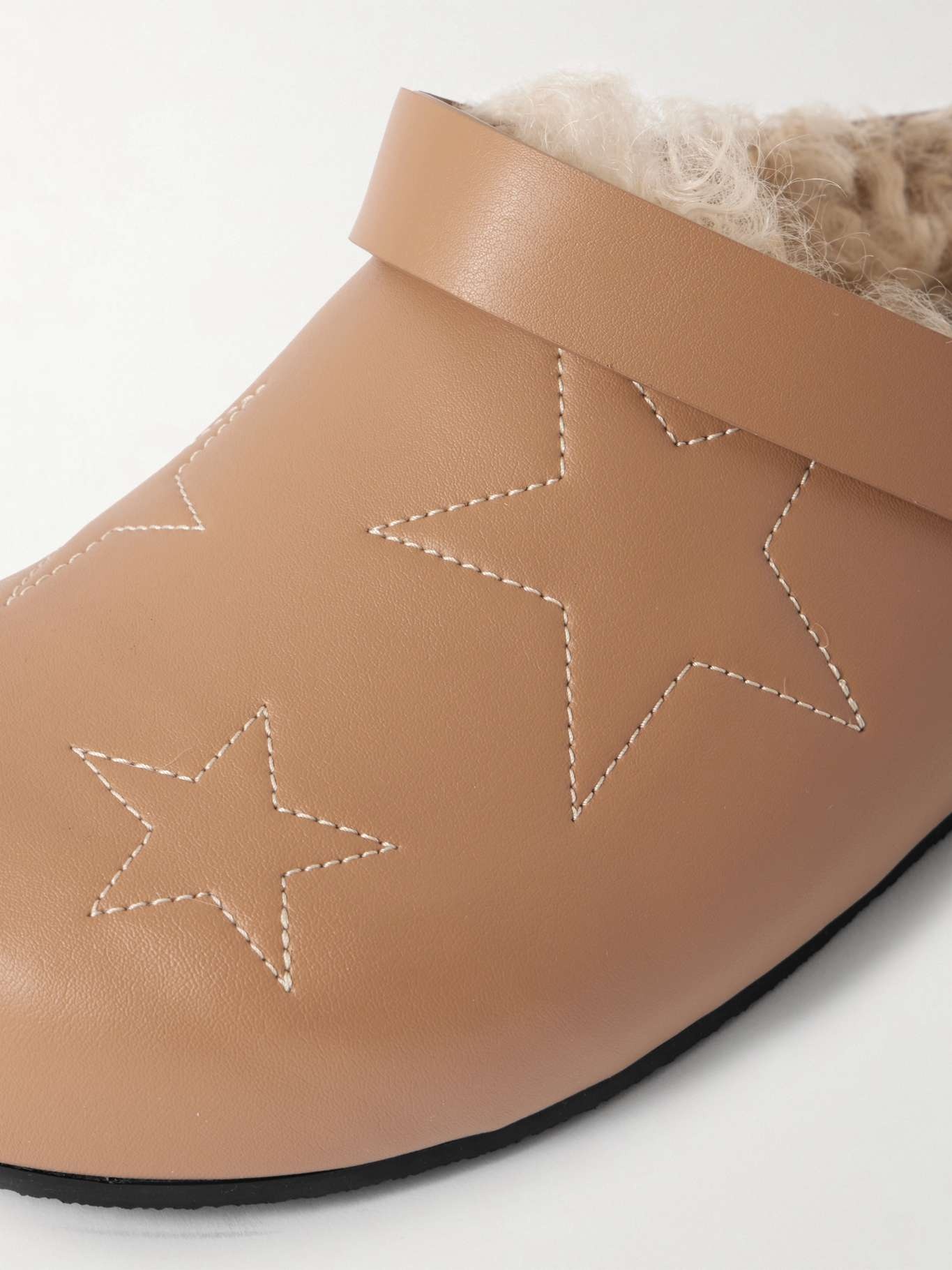 Elyse embroidered faux shearling-lined vegetarian leather mules - 4