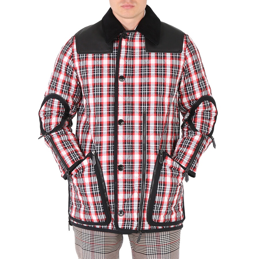 Burberry Men's Bright Red Check Diamond-Quilted Barn Jacket - 3