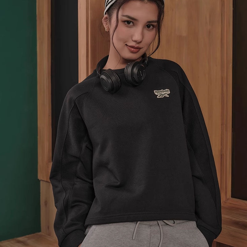 (WMNS) Reebok Round Neck Knitted Loose Casual Pullover Sweatshirt 'Black' 23FRC304WGH0 - 4