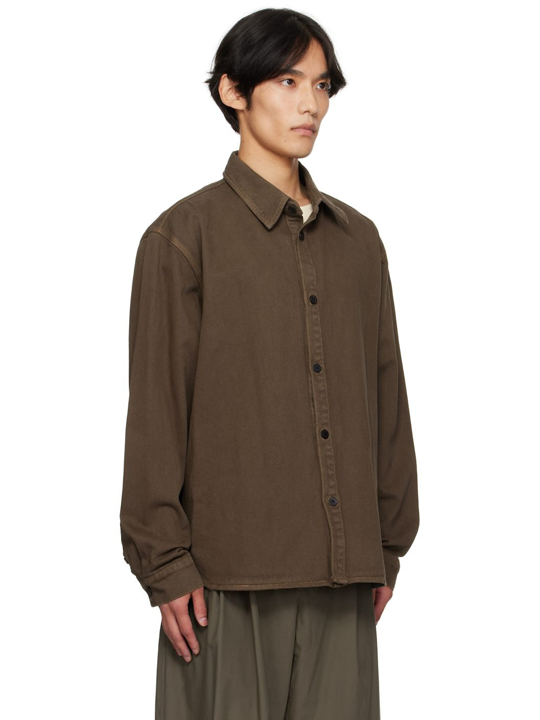 Brown Button Denim Shirt - 2
