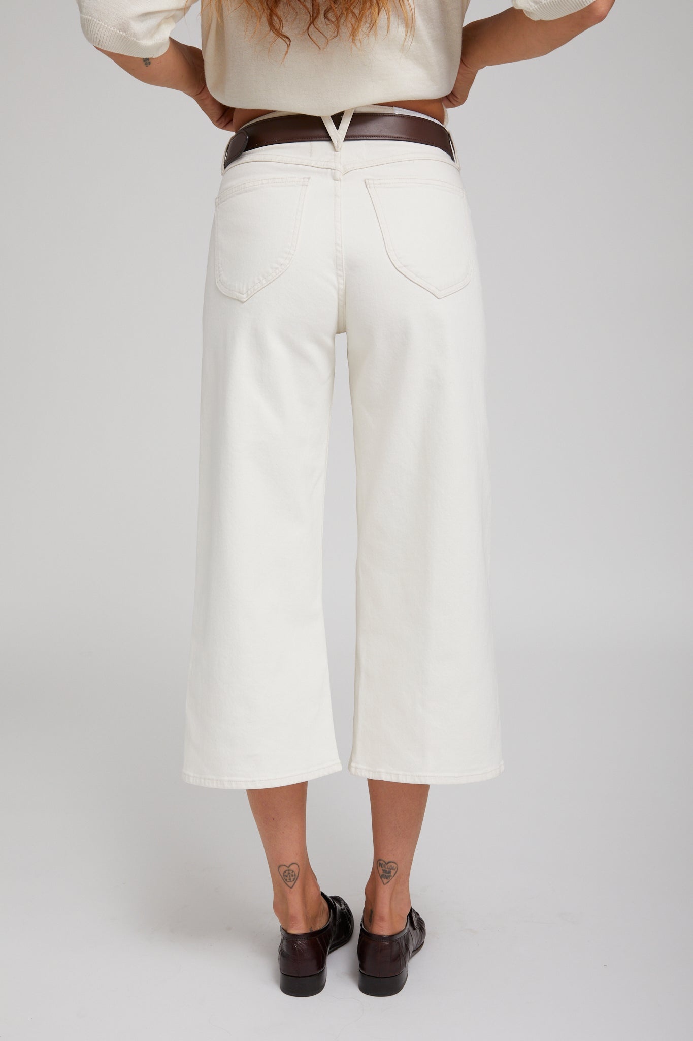 EARHART WHITE DENIM CULOTTE PANTS - 4