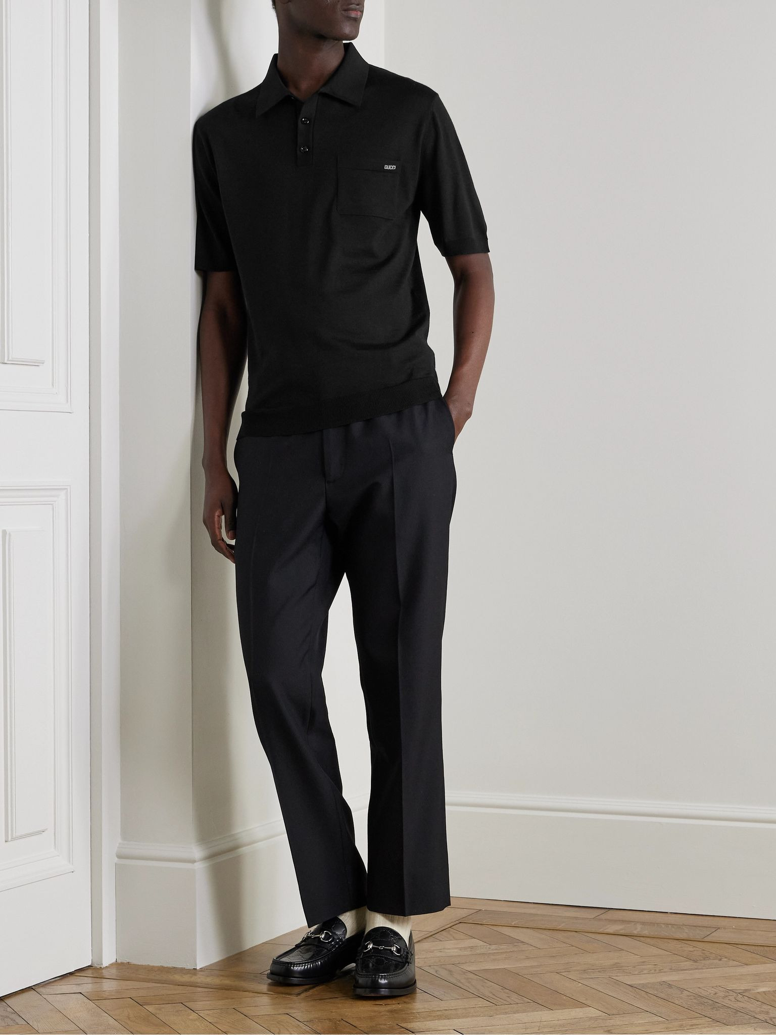 Logo-Intarsia Wool-Blend Polo Shirt Black - 2