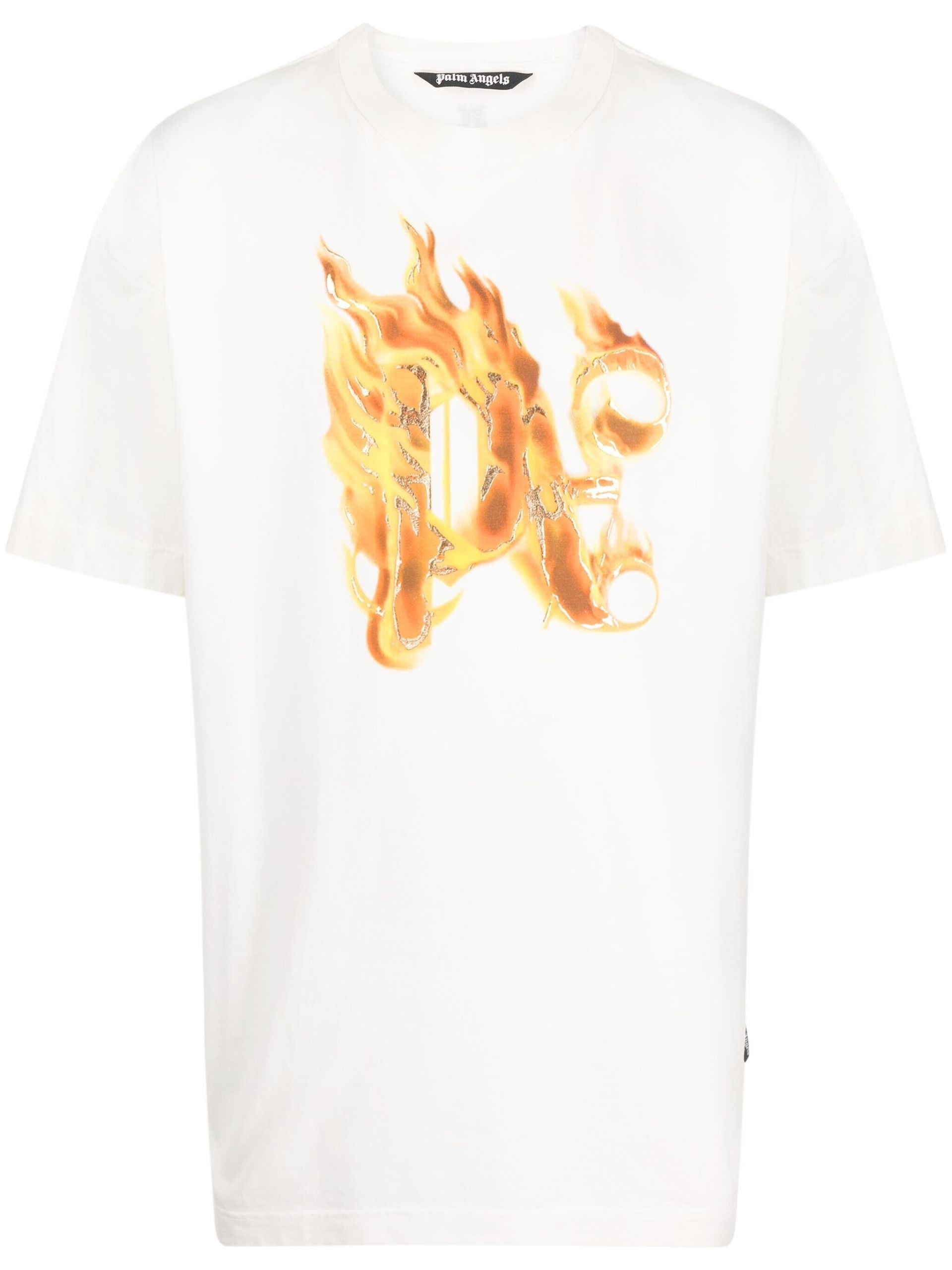 White Burning-print cotton T-shirt - 1