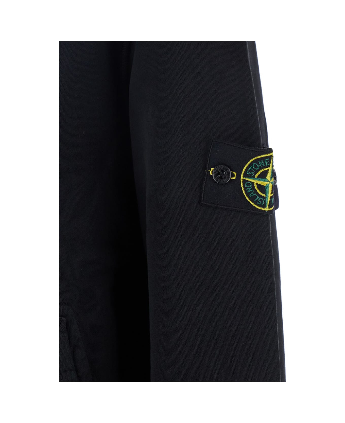 Black Hoodie With Fixed Hood And Logo Patch On The Sleeve In Cotton Man - 3