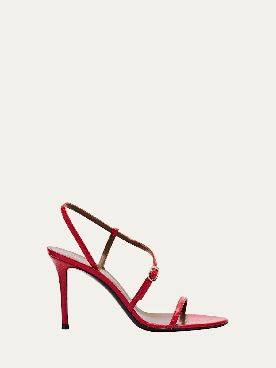 Snakeskin Ankle Strap Stiletto Sandals - 1