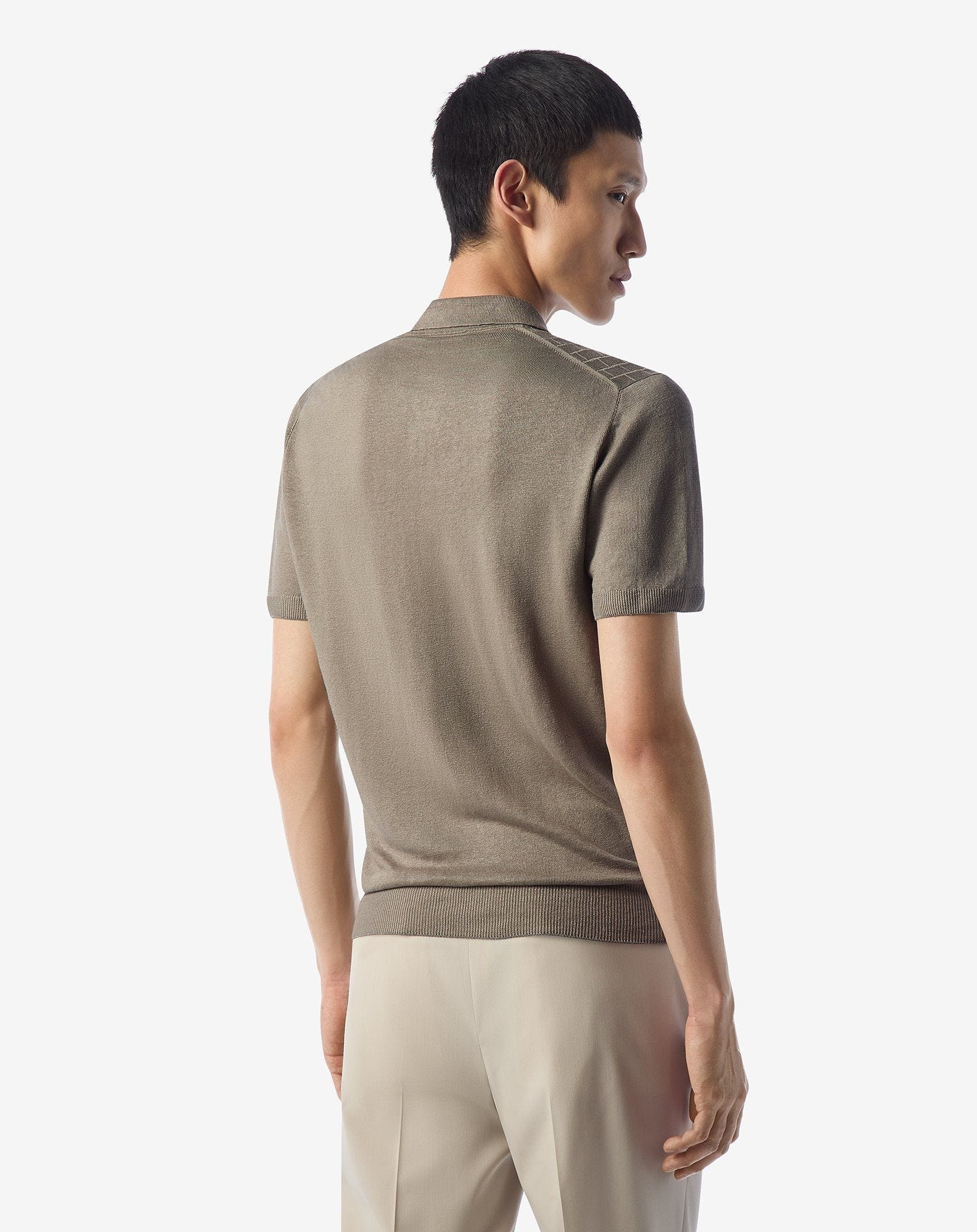 Brown pure linen polo shirt - 3