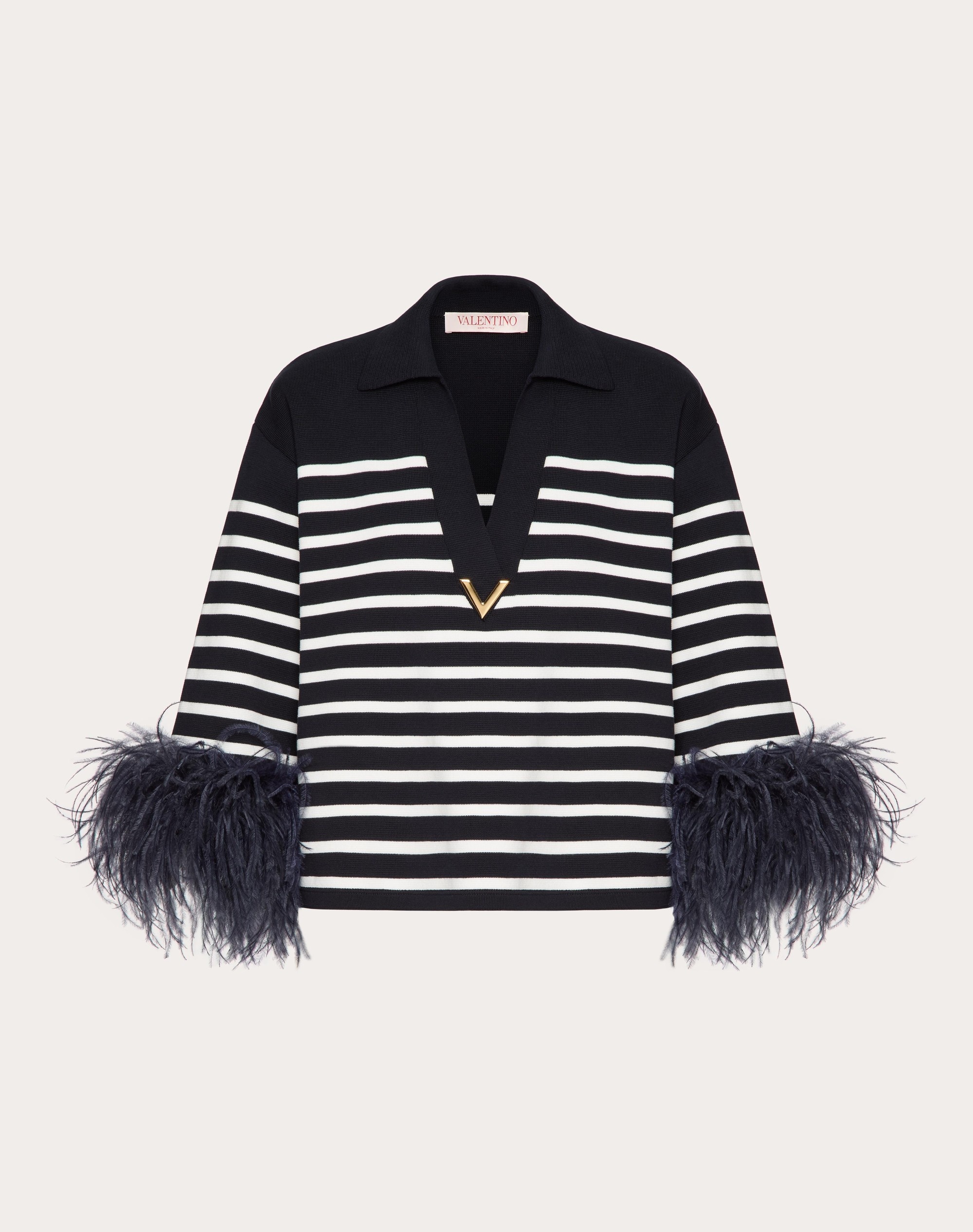 COTTON SWEATER WITH FEATHERS - 1