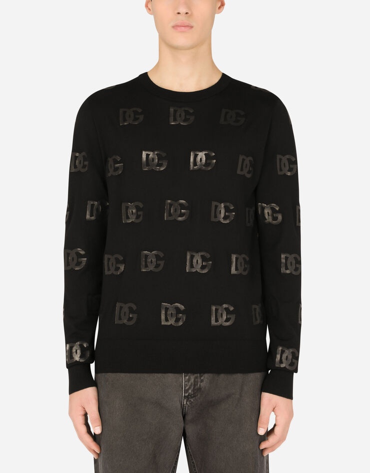 Round-neck wool jacquard sweater with DG detail - 2