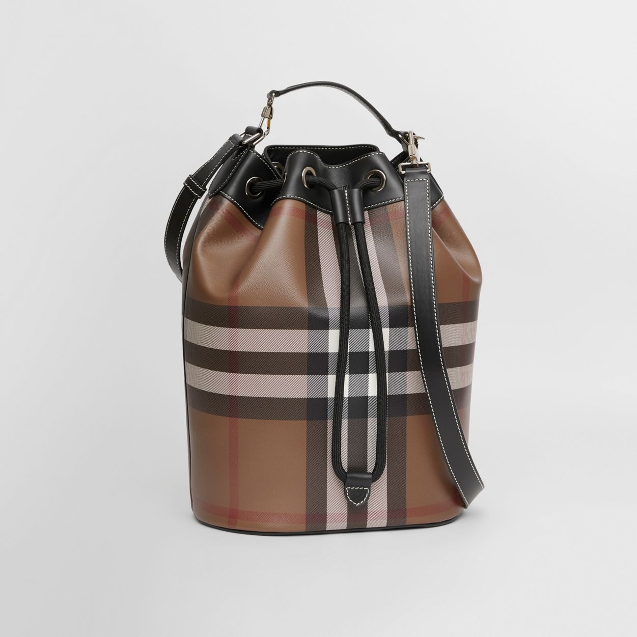 Check Print Leather Drawcord Tote - 5