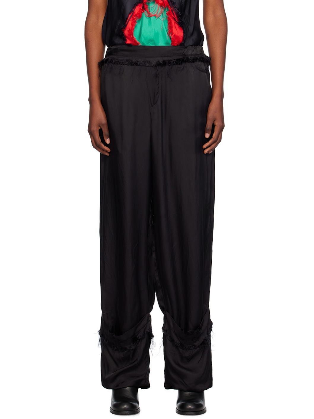 Black Fraying Cuff Trousers - 1