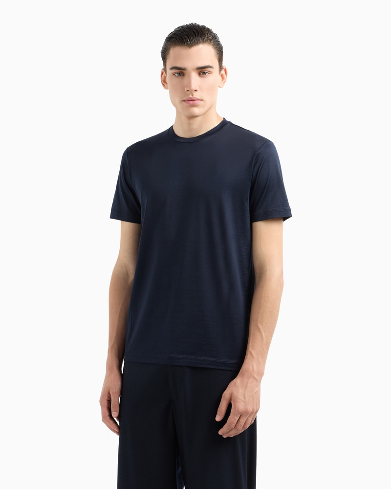 GIORGIO ARMANI Plain-knit jersey T-shirt in a silk-and-cotton blend outlook