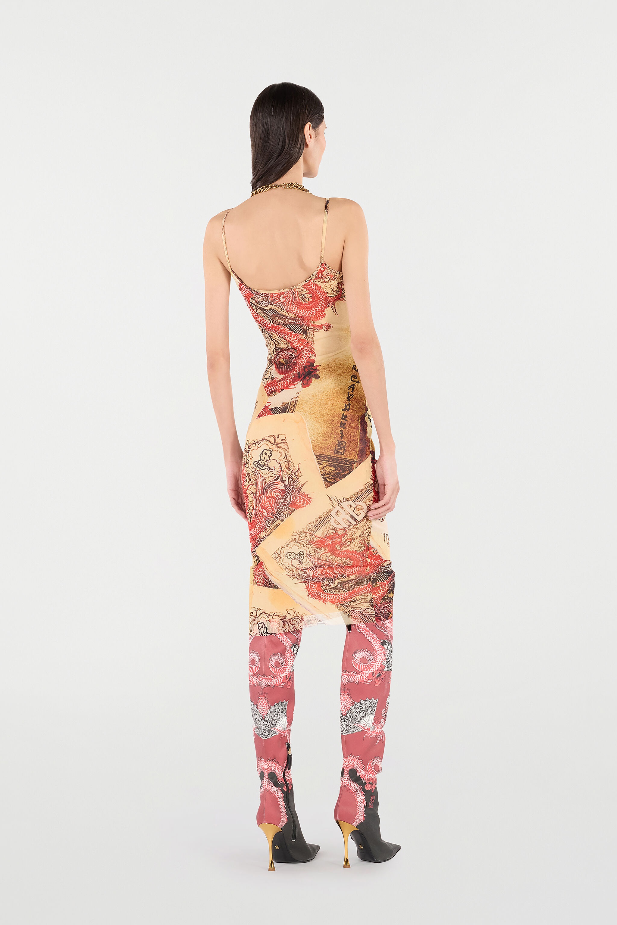 Bodycon Dress with Oriental Print - 4