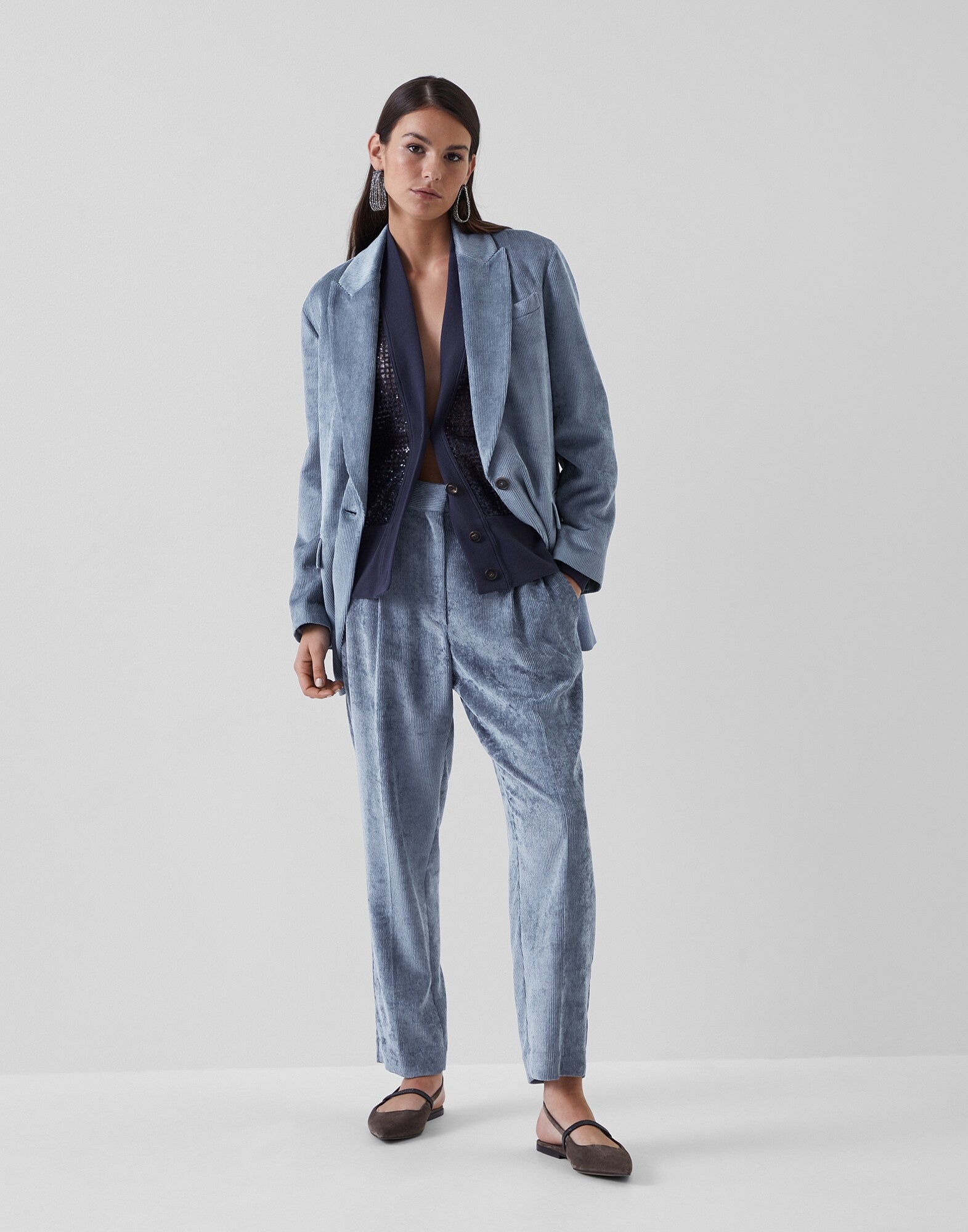 Hammered corduroy blazer with monili - 5