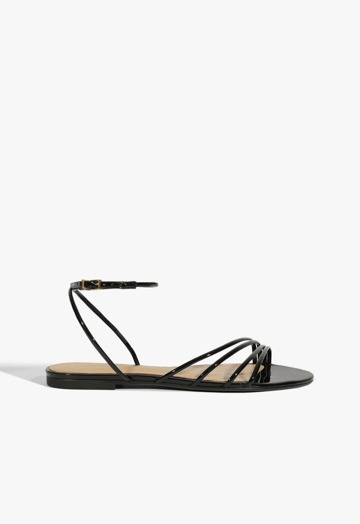 Inez Black Leather Flat Sandal - 1
