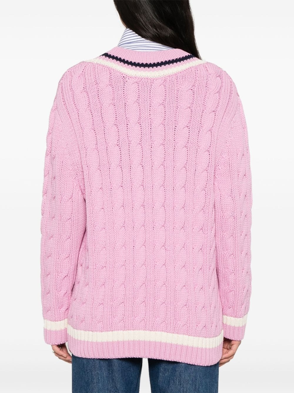 logo-embroidered cable-knit jumper - 4