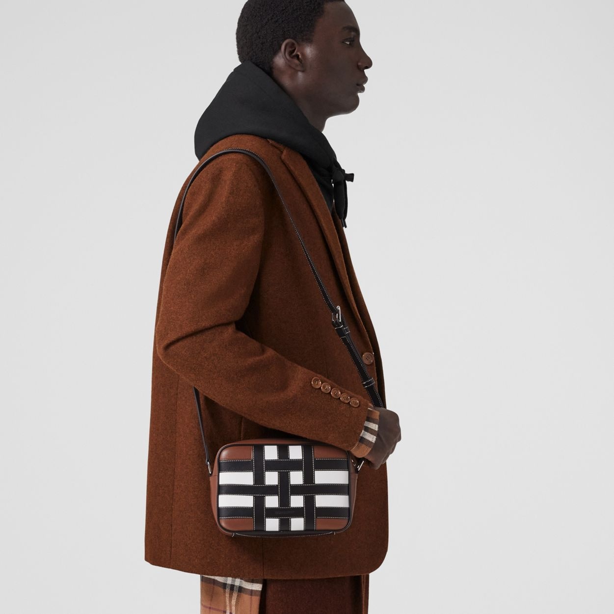 Check Intarsia Leather Crossbody Bag - 4