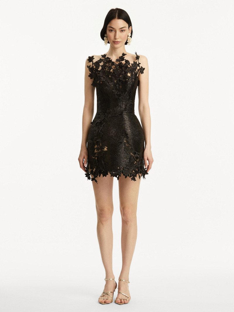 Oscar de la Renta METALLIC CHERRY BLOSSOM EMBROIDERED DRESS outlook