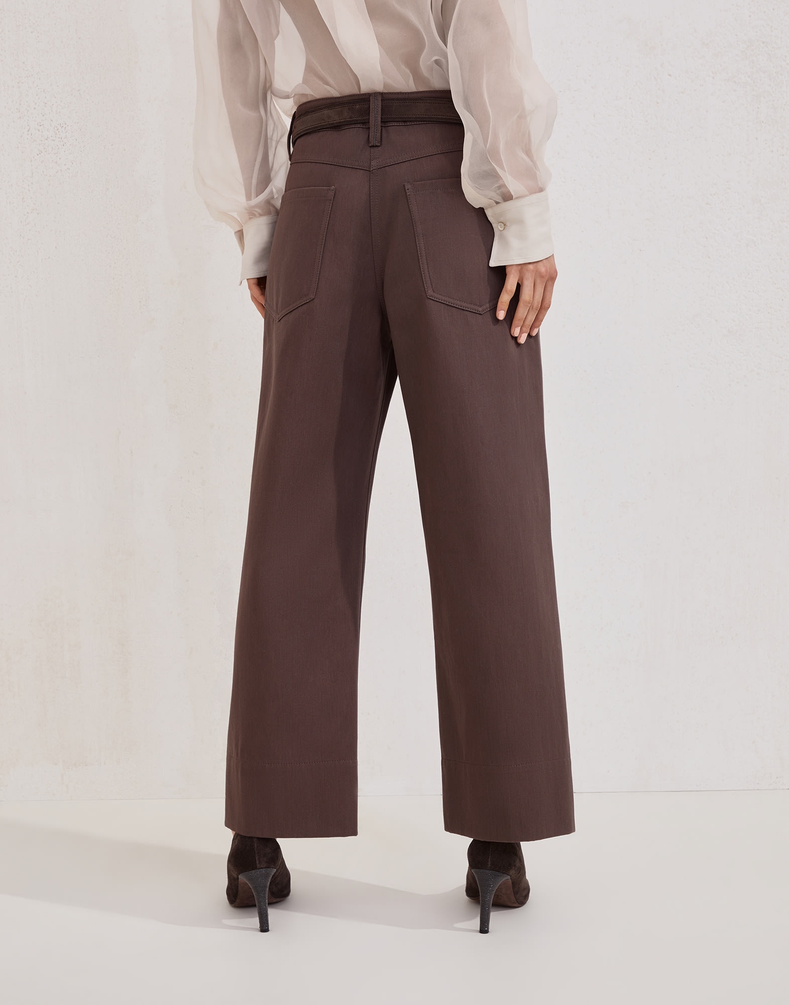 Couture cotton gabardine square chino trousers with monili - 2
