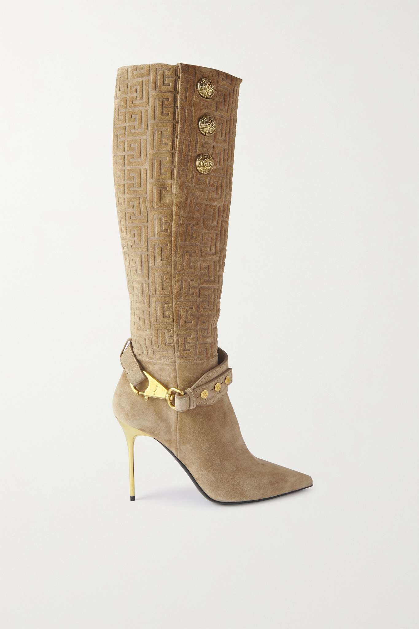 Robin logo-embossed suede knee boots - 1