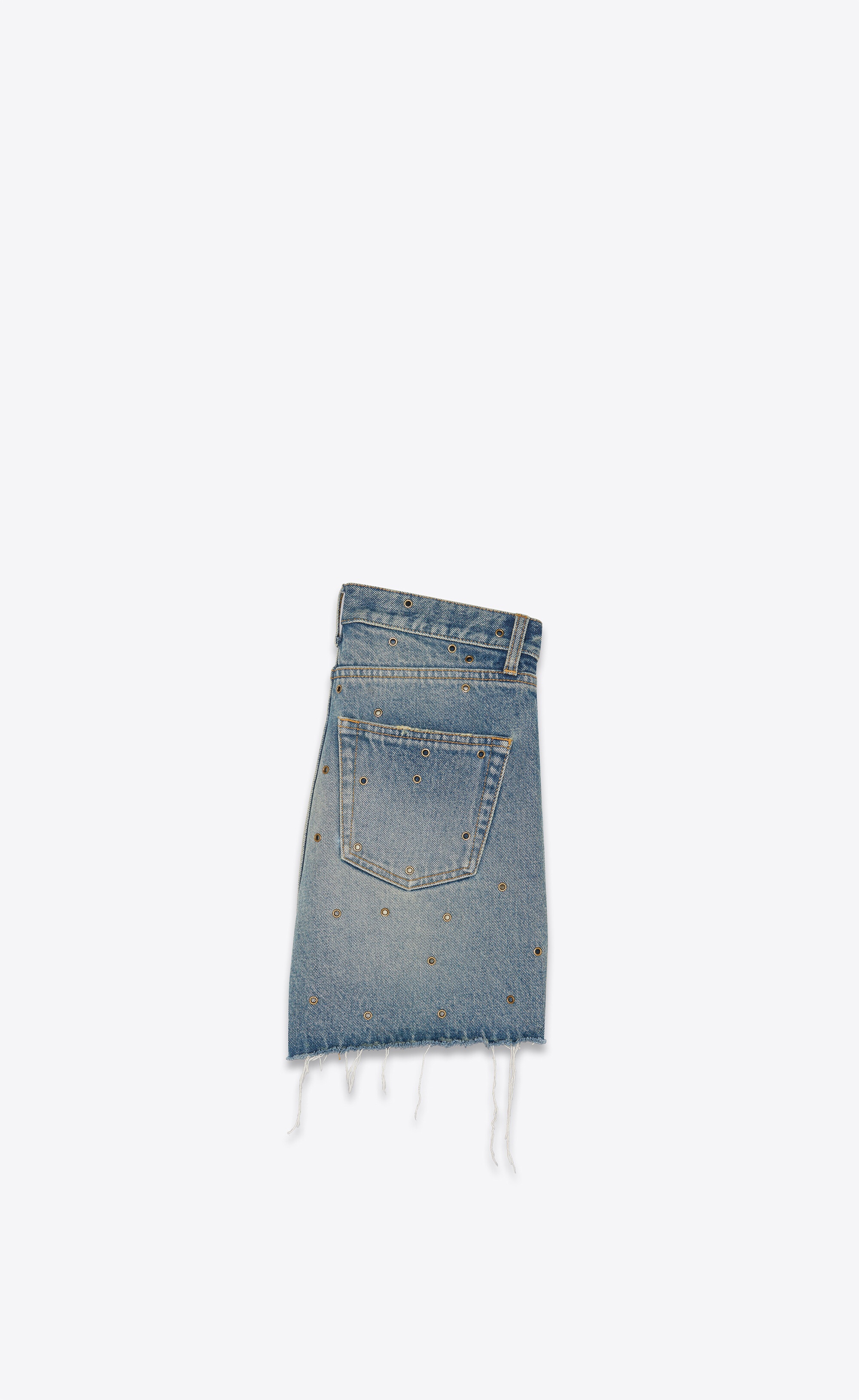 raw-edge shorts in arizona light blue denim with eyelets - 2
