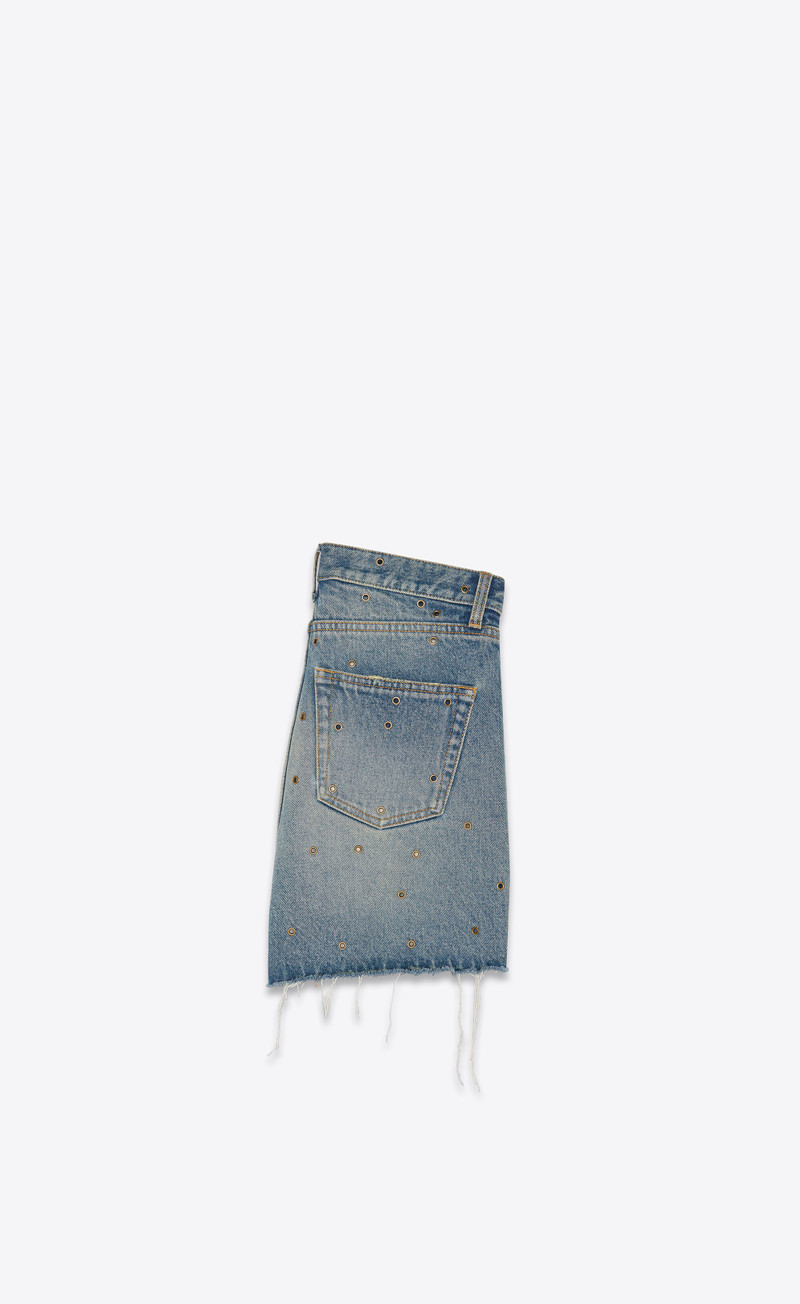 SAINT LAURENT raw-edge shorts in arizona light blue denim with eyelets outlook